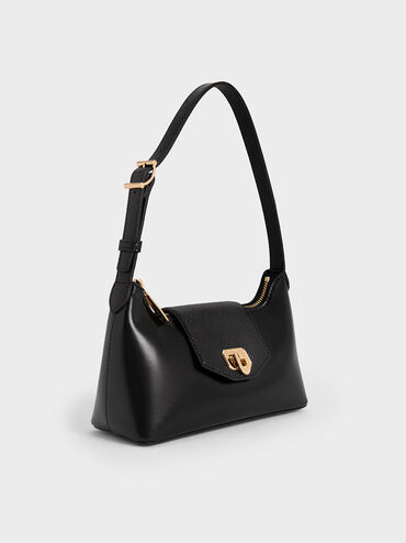 Arwen Belted Shoulder Bag, Black, hi-res