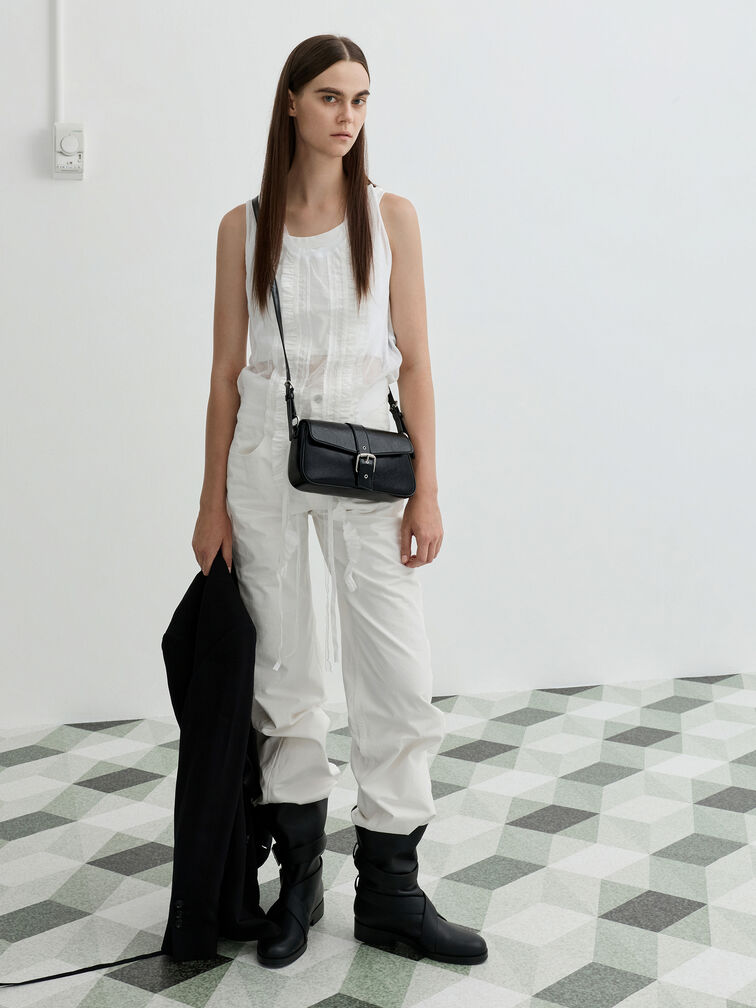 Blaise Belted Shoulder Bag, Noir, hi-res