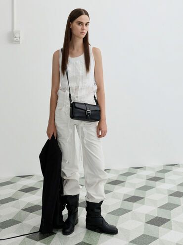 Blaise Belted Shoulder Bag, Noir, hi-res