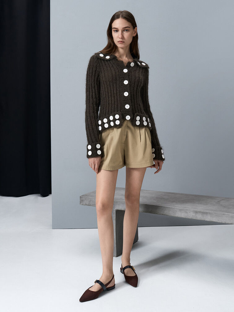 Yvette Faux Suede Pointed-Toe Mary Jane Flats, Dark Brown, hi-res