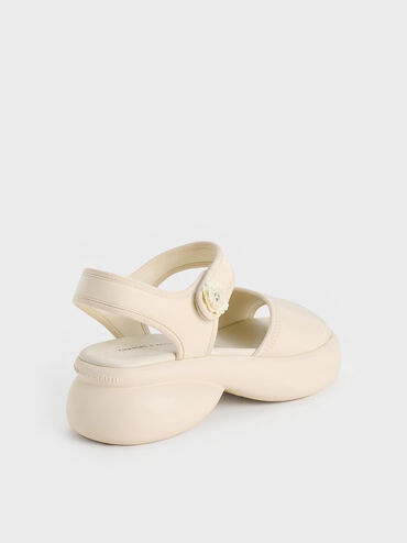 Flower-Buckle Platform Sports Sandals, Cream, hi-res