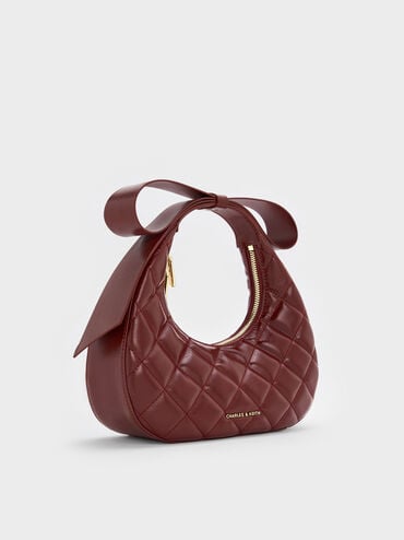 Janie Quilted Bow-Handle Bag, Burgundy, hi-res