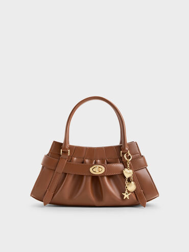 Isolde Belted Ruched Crossbody Bag, Chocolate, hi-res