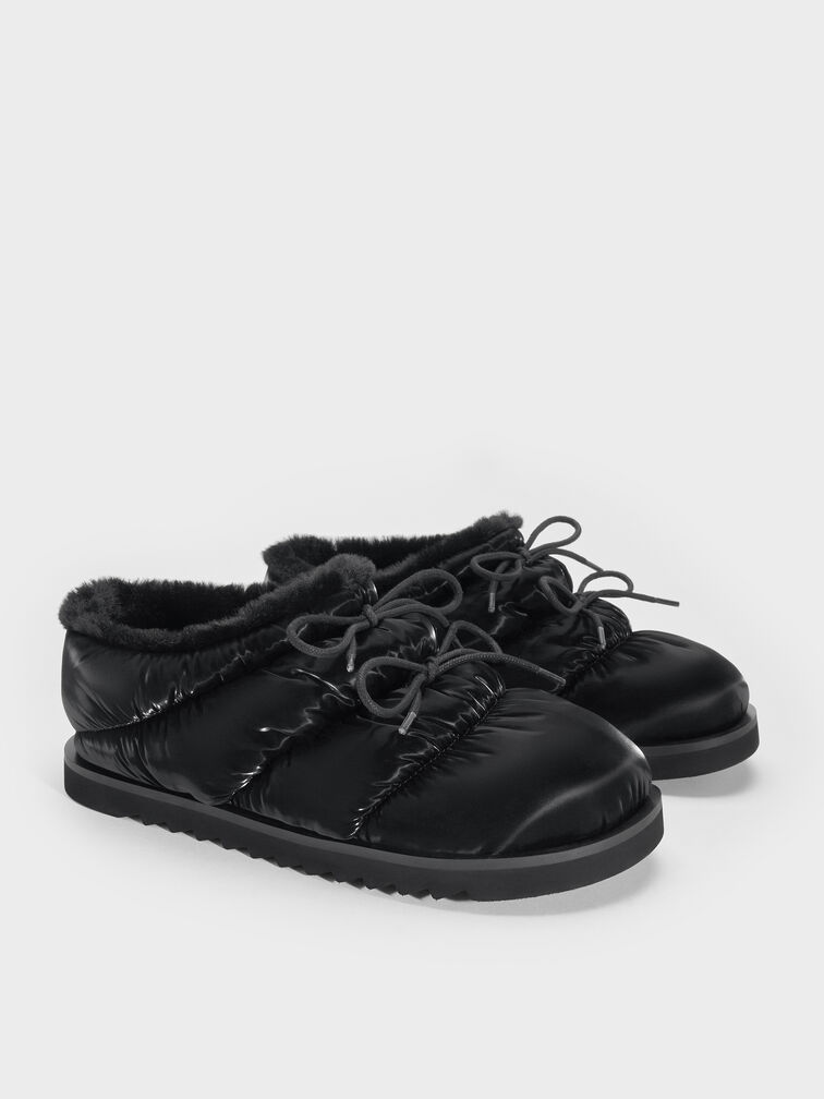 Egan Nylon Puffy Mules, Black Textured, hi-res