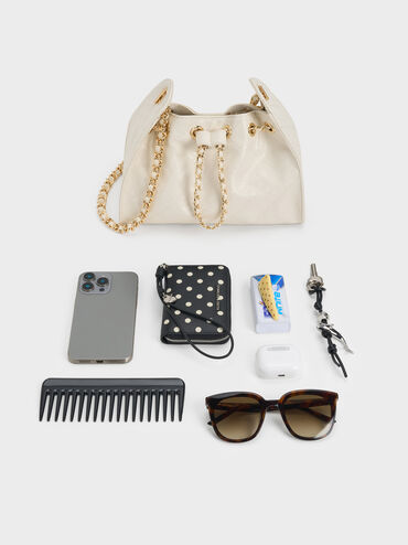 Duo Quilted Drawstring Bucket Bag, Cream, hi-res