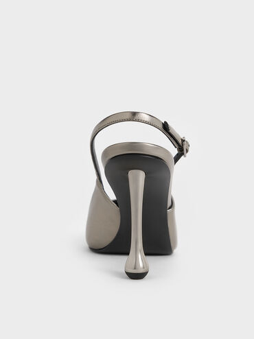 Metallic Sculptural-Heel Pointed-Toe Pumps, Pewter, hi-res