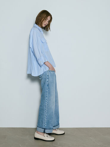 Braided-Chain Metallic-Accent Loafers, Chalk, hi-res