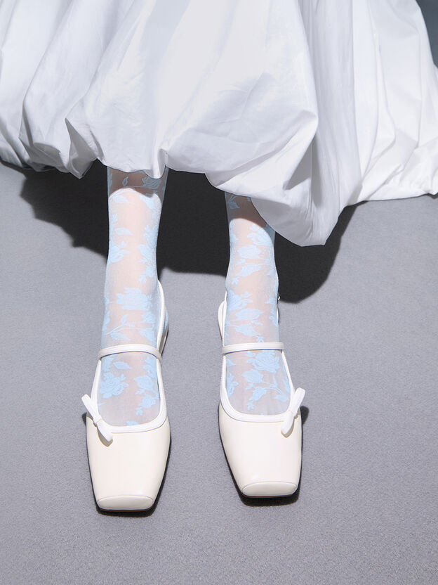 Bow Slingback Mary Jane Flats, White, hi-res