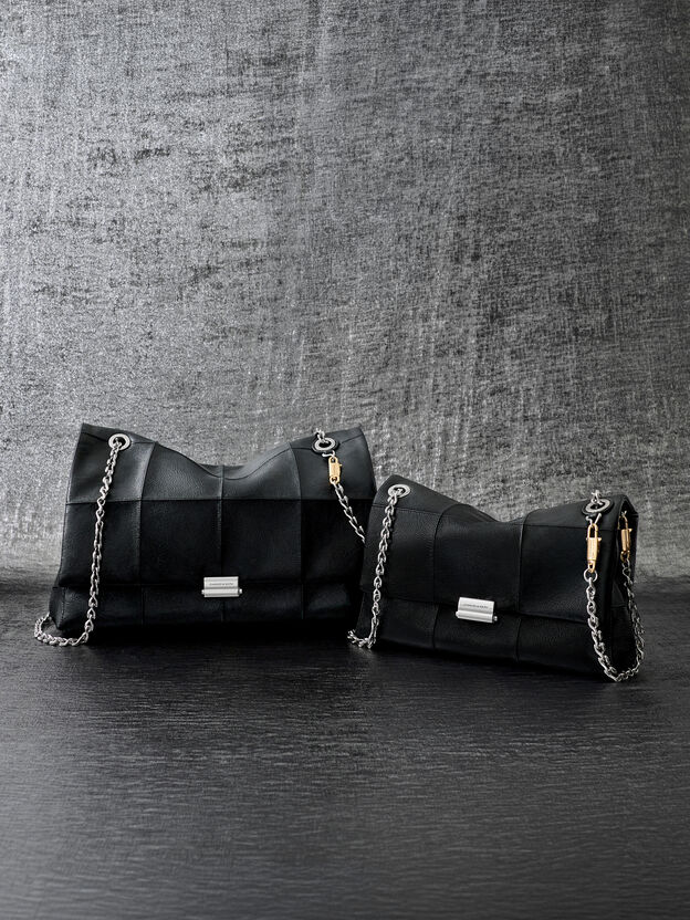 Delfina Quilted Chain-Strap Shoulder Bag, Black, hi-res