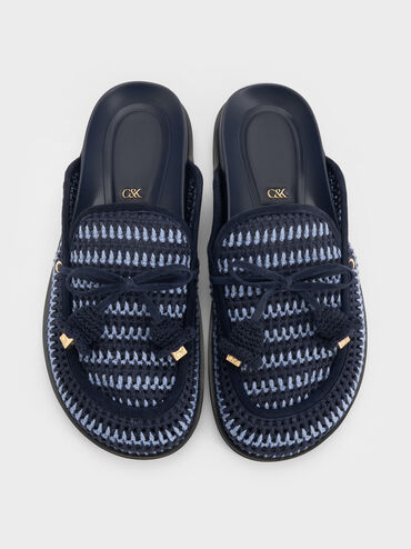 Crochet & Suede Flower Mules, Blue, hi-res