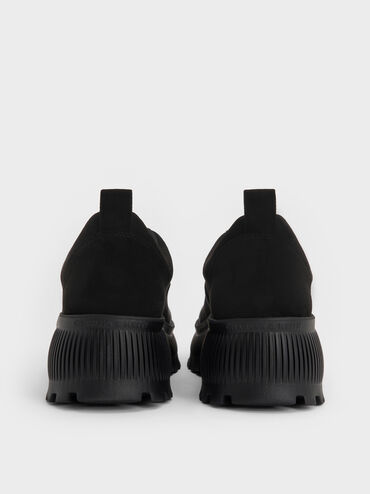 Darra Faux Suede Ridged-Sole Platform Sneakers, Black Textured, hi-res