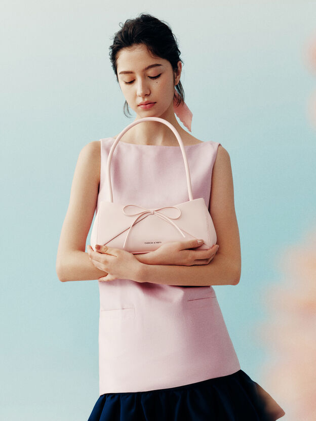 Hazel Bow Panelled Shoulder Bag, Soft Pink, hi-res