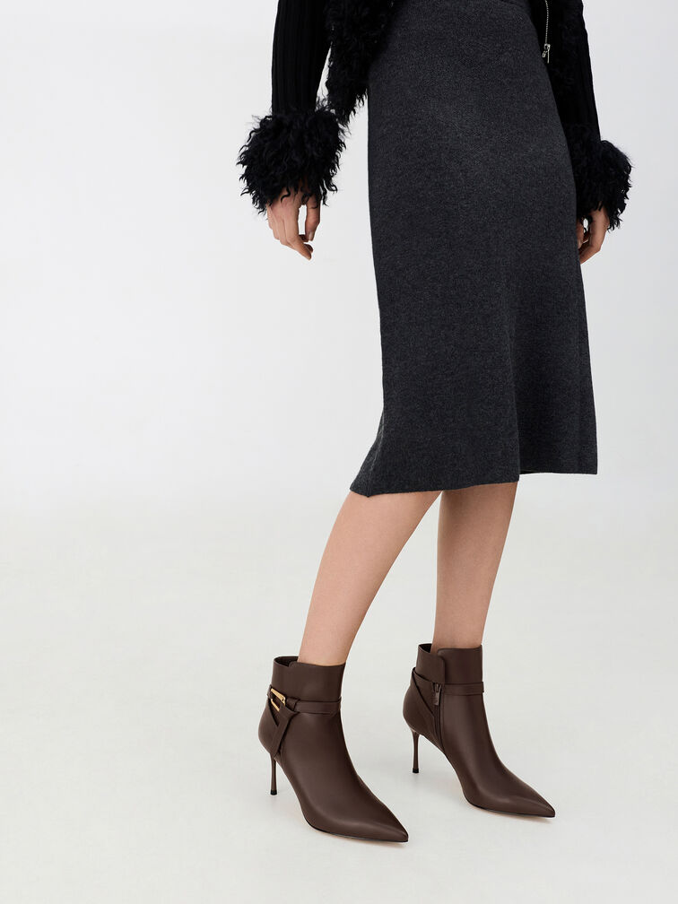 Daena Leather Stiletto Ankle Boots, Dark Brown, hi-res