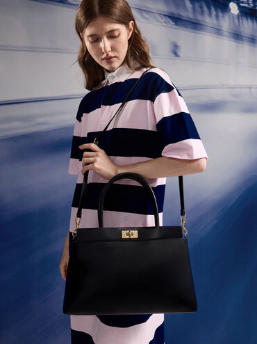 Lennie Top Handle Satchel Bag, Black, hi-res
