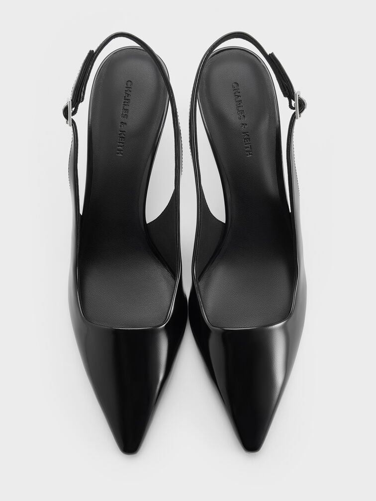 Pointed-Toe Kitten-Heel Slingback Pumps, Black Box, hi-res