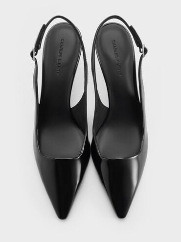 Pointed-Toe Kitten-Heel Slingback Pumps, Black Box, hi-res
