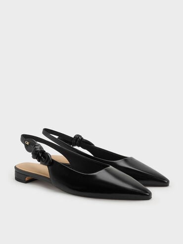 Jayce Leather Knot-Bow Slingback Flats, Black, hi-res