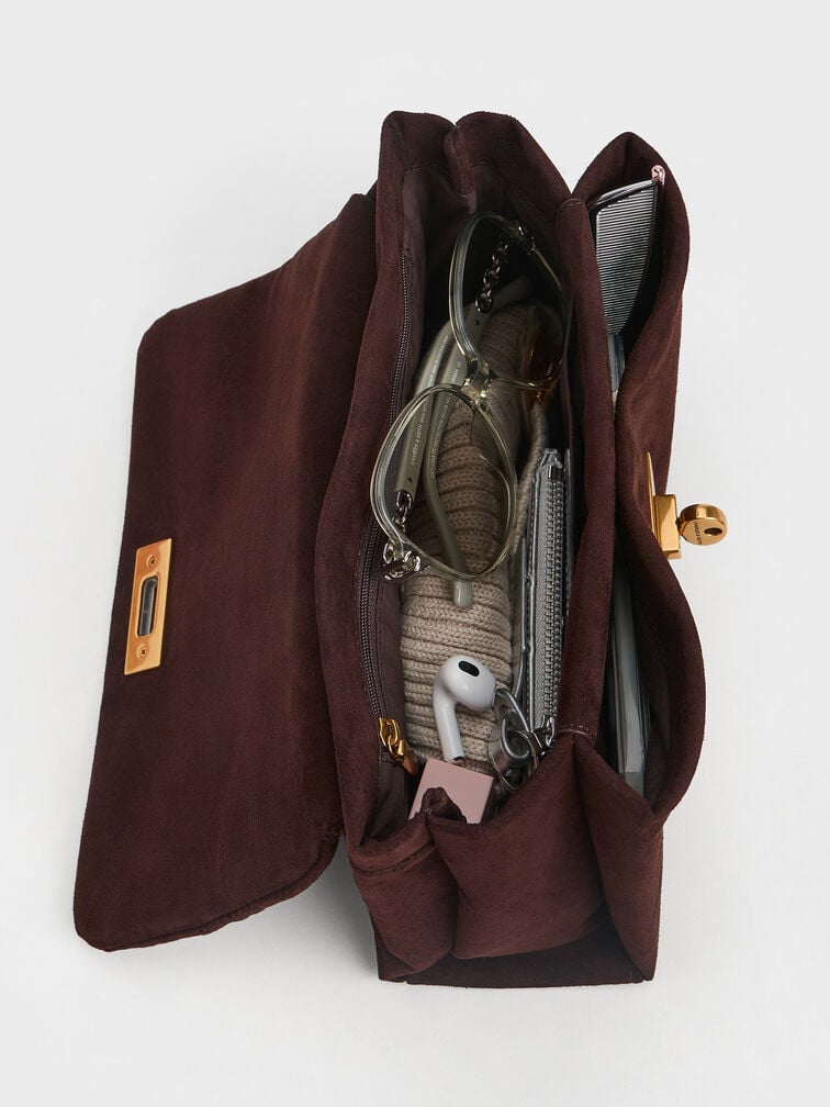 Kerry Recycled Suede Chain-Handle Crossbody Bag, Espresso Brown, hi-res