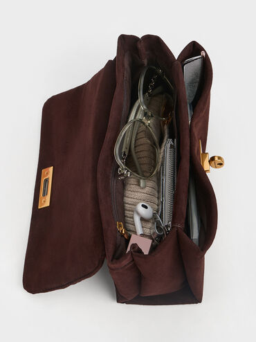 Kerry Recycled Suede Chain-Handle Crossbody Bag, Espresso Brown, hi-res