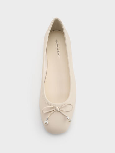 Barbara Pearl-Embellished Bow Ballet Flats, Chalk, hi-res