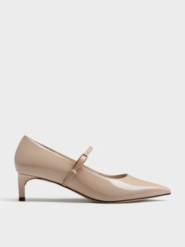 Luciana Patent Mary Jane Pumps, Taupe, hi-res