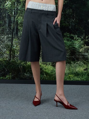 Wynn Patent Buckled Sculptural-Heel Slingback Pumps, Red, hi-res