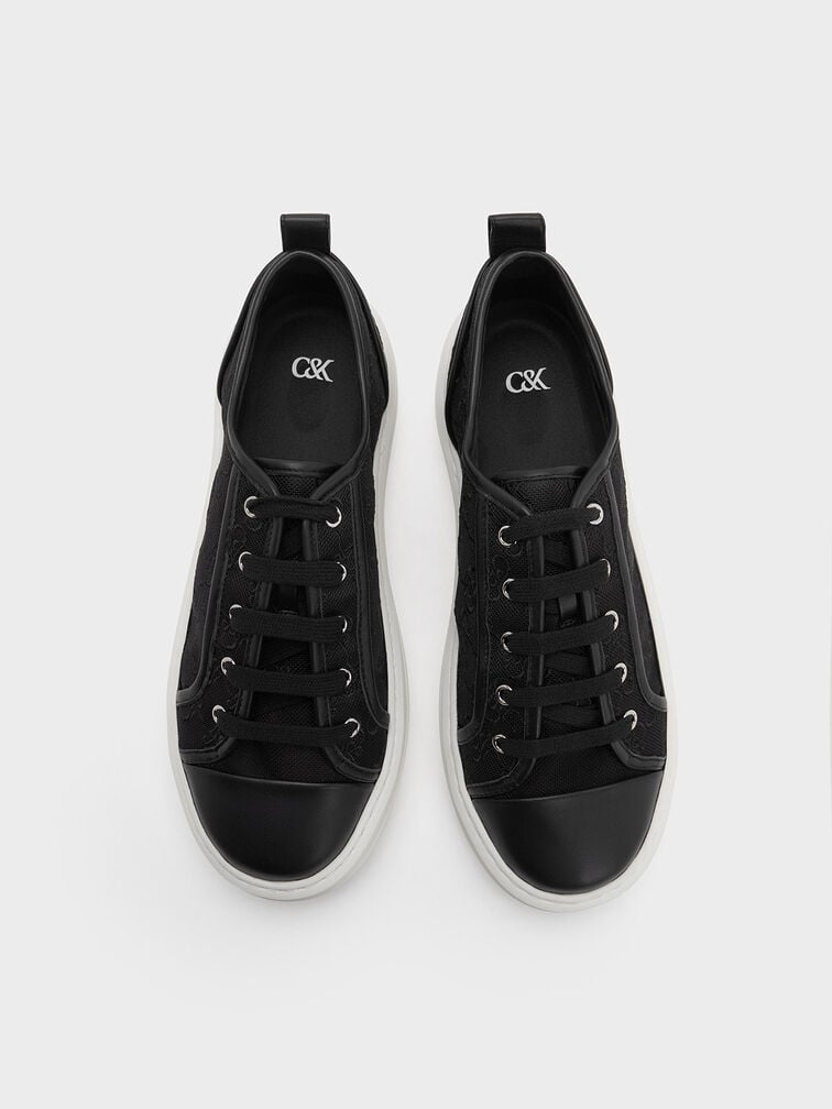 Mesh Flatform Sneakers, Black Textured, hi-res