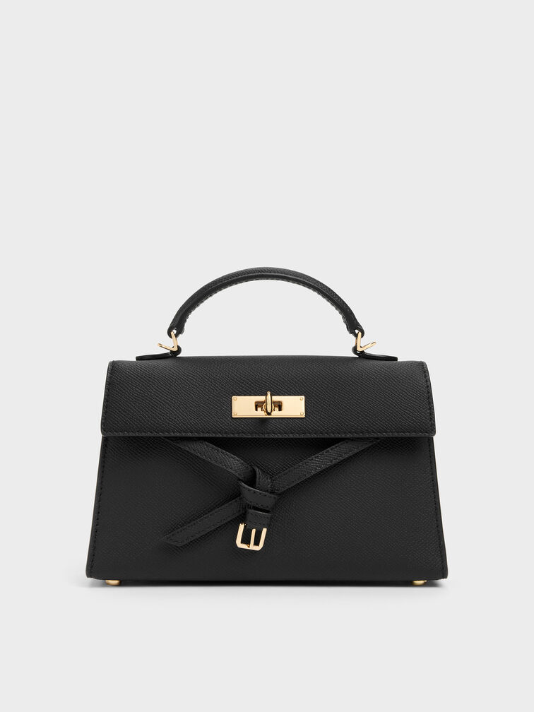 Tricha Knotted-Belt Top Handle Bag, Black, hi-res