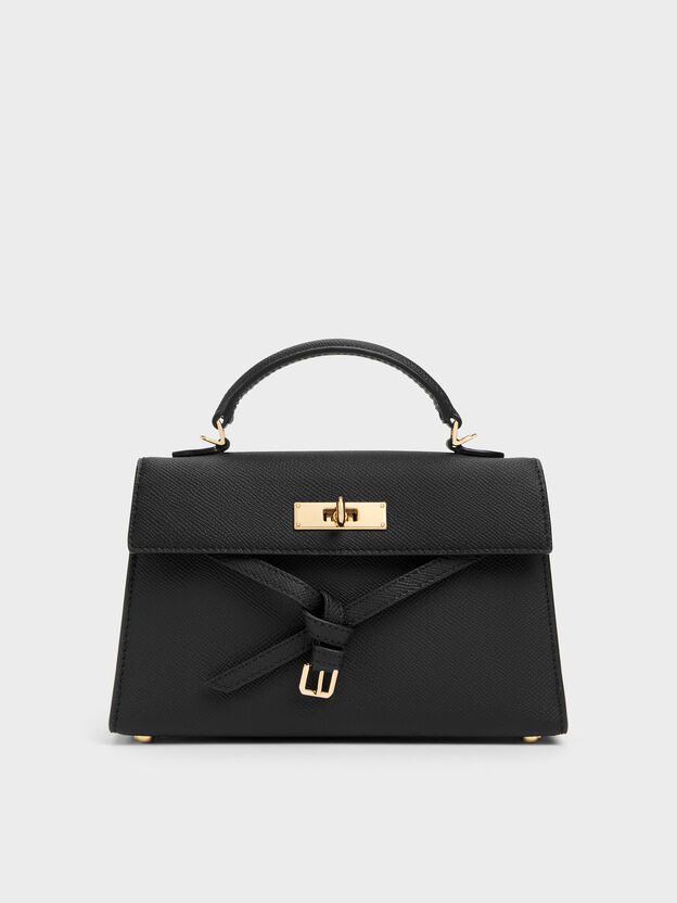 Tricha Knotted-Belt Top Handle Bag, Black, hi-res