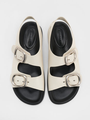 Buckled Double-Strap Slingback Sandals, Chalk, hi-res