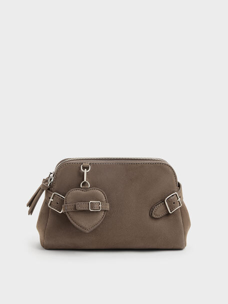 Nellie Heart-Charm Shoulder Bag, Stone Grey, hi-res