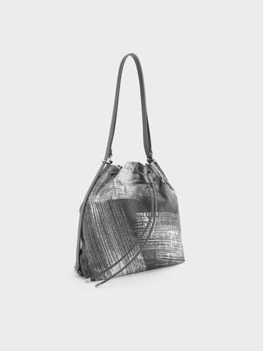 Neva Brushed Denim Two-Way Bucket Bag, Silver Brushed Denim, hi-res