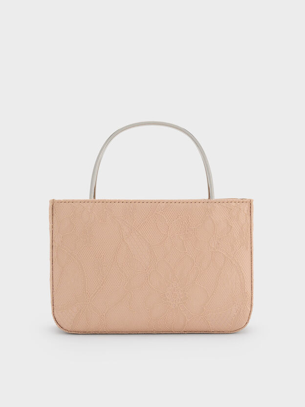 Jennis Lace & Satin Top Handle Bag, Nude Textured, hi-res