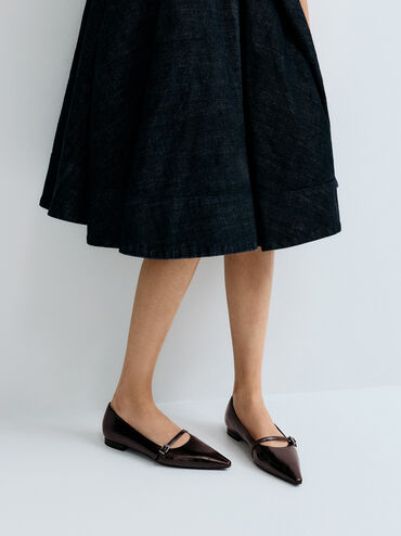 Crinkle-Effect Pointed Ballet Flats, Burgundy, hi-res