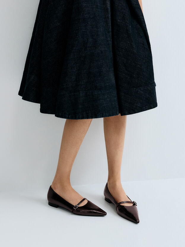 Crinkle-Effect Pointed Ballet Flats, Burgundy, hi-res
