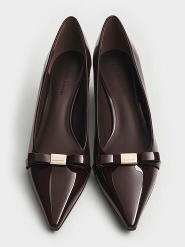 Dorian Patent Bow Pointed-Toe Block-Heel Pumps, Dark Brown, hi-res