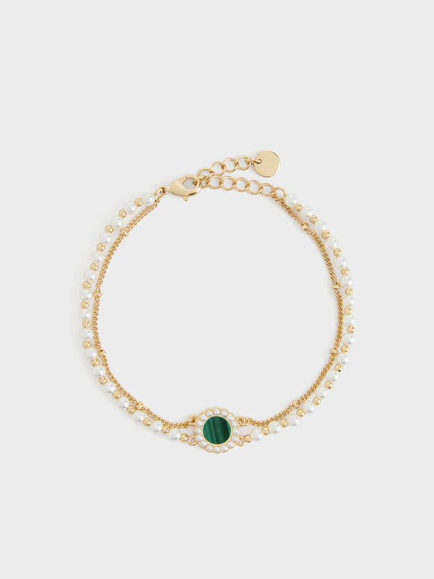 Pearl & Gemstone Double-Chain Bracelet, Green, hi-res
