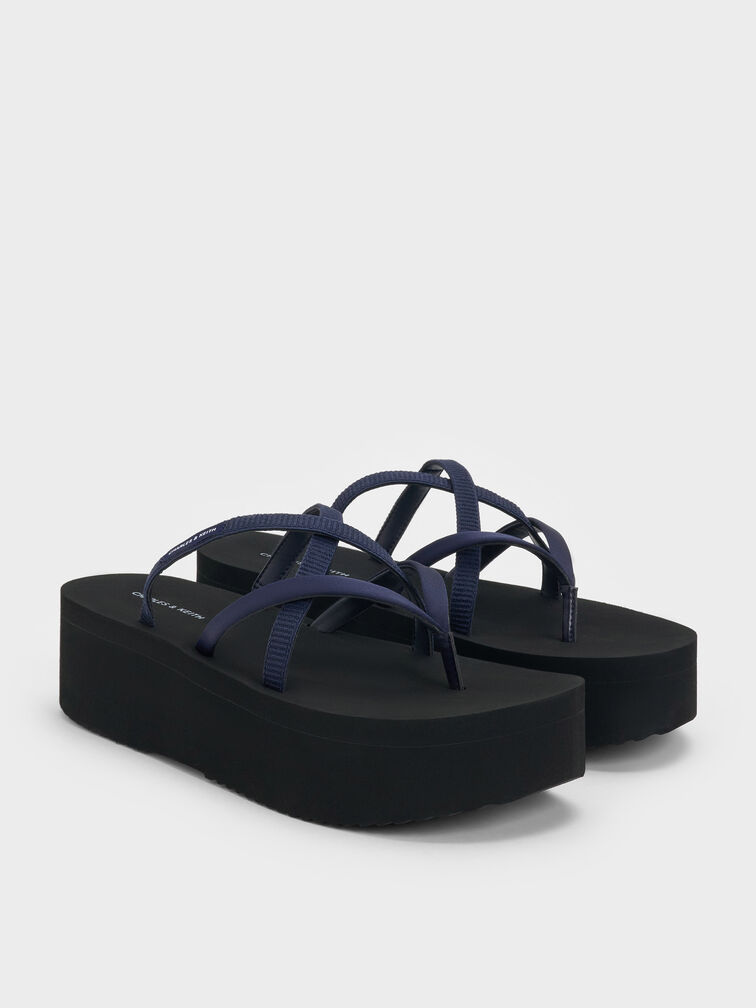 Levy Satin Strappy Flatform Sandals, Dark Blue, hi-res