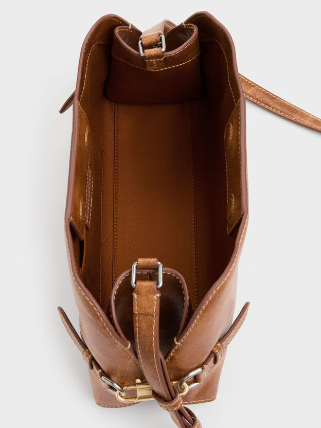 Delfina Chain Side-Belt Shoulder Bag, Distressed Tan, hi-res