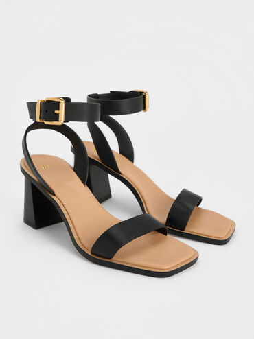 Leather Block-Heel Ankle-Strap Sandals, Black, hi-res