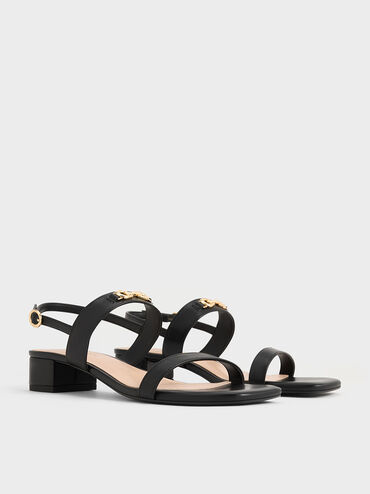 Trifina Metallic-Accent Slingback Sandals, Black, hi-res