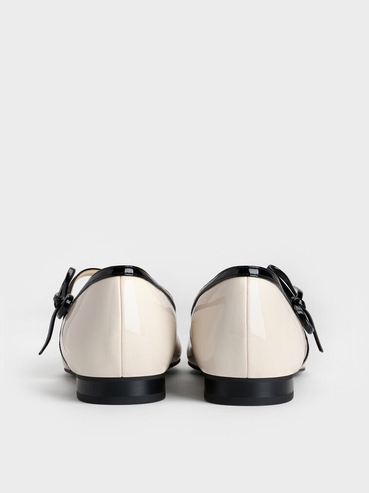 Patent Contrast-Trim Pointed-Toe Bow-Strap Flats, Chalk, hi-res
