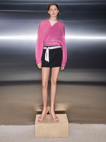 Sadira Satin Ruched Bow Heeled Mules, Pink, hi-res