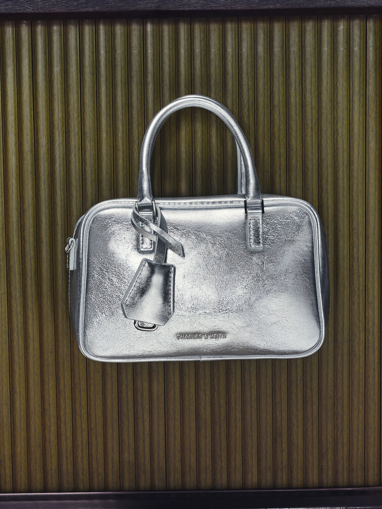 Mini Sianna Metallic Bowling Bag, Silver, hi-res