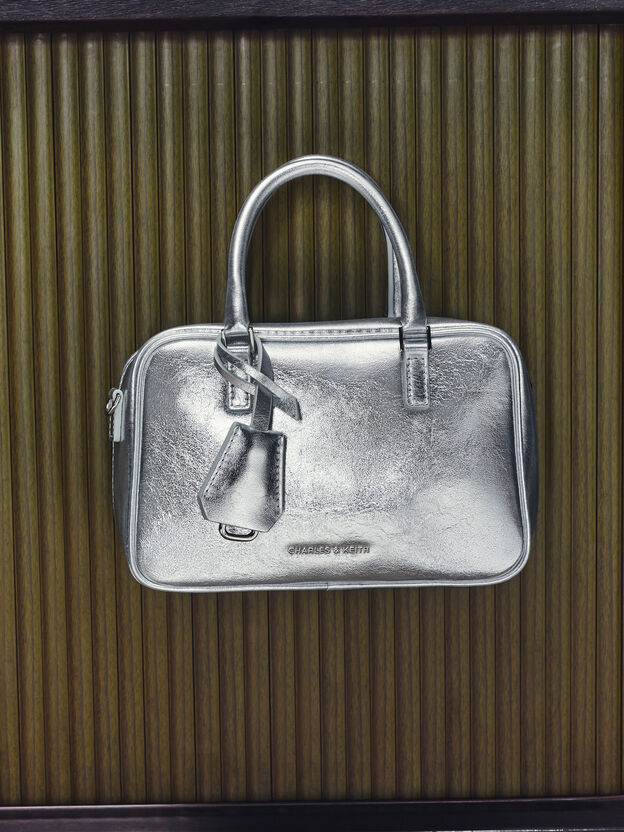 Mini Sianna Metallic Bowling Bag, Silver, hi-res