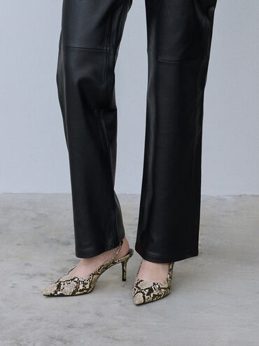 Kaia Snake-Print Pointed-Toe Slingback Pumps, Animal Print Natural, hi-res
