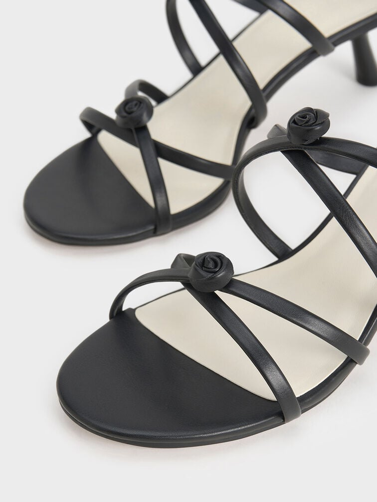 Rose Strappy Slant-Heel Mules, Black, hi-res