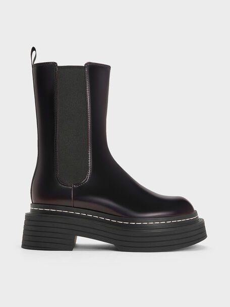 Stitch-Trim Platform Chelsea Boots, Burgundy, hi-res