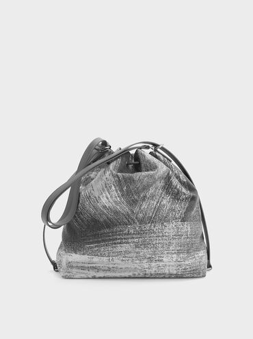 Neva Brushed Denim Two-Way Bucket Bag, Silver Brushed Denim, hi-res