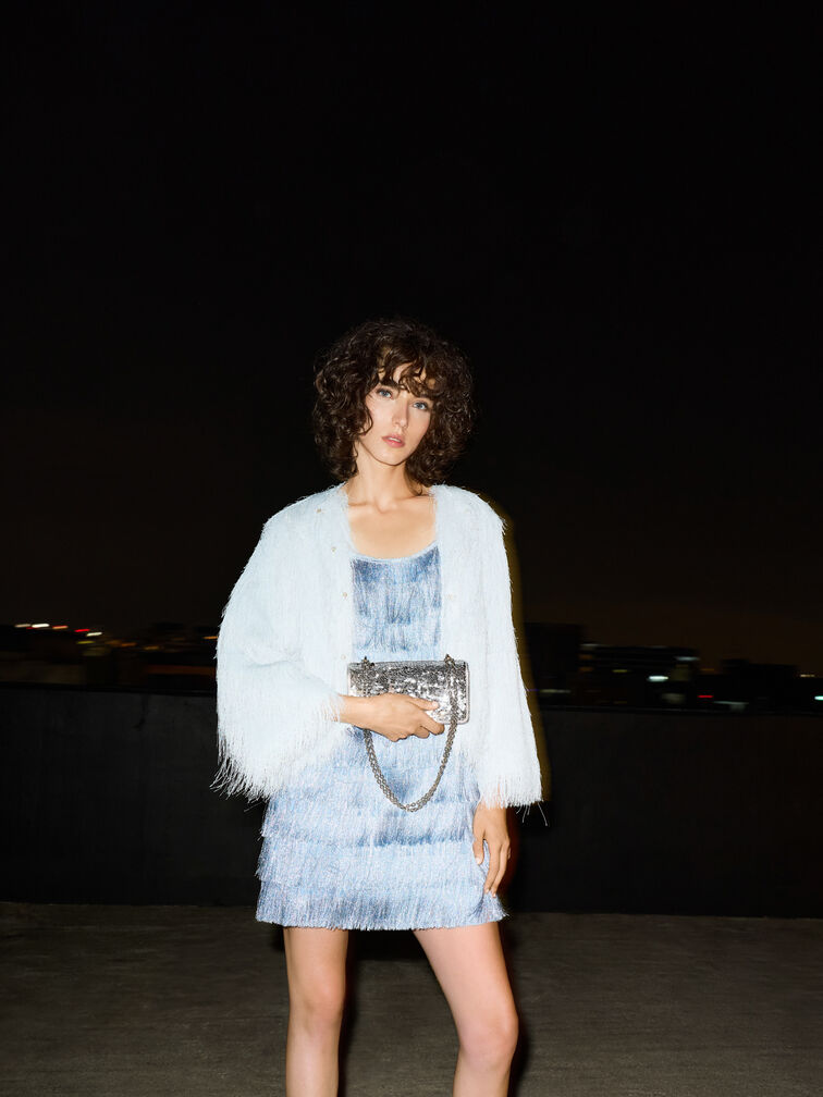 Paffuto Sequinned Wallet On Chain, Silver, hi-res